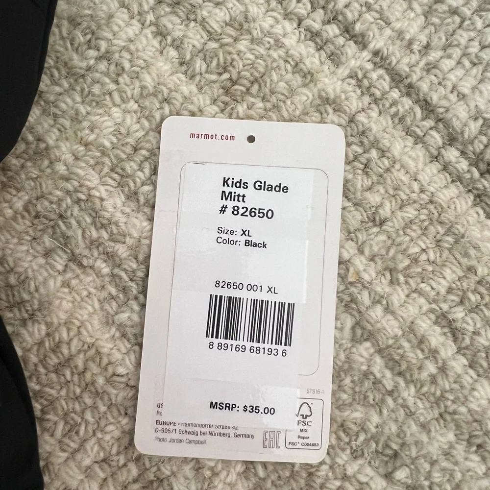 Marmot Black Kids Glade Mitt Size XL